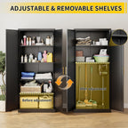 Metal Kitchen Pantry Cabinet, 71"H x 28"W x 14"D Cabinet with 2 Doors and 4 Adjustable Shelves, Kitchen Pantry Storage Cabinet, Metal Pantry Cabinet for Kitchen, Dining Room, Living Room-Black