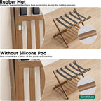 Smuxee Fully Assembled Black Walnut Luggage Rack, Upgraded Bamboo Foldable Suitcase Stand with 5 Nylon Straps, Luggage Holder with Shelf for Guest Room Bedroom Hotel