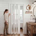 SmartStandard 30" x 80" Accordion Doors Interior, Double-Layer Accordion Doors for Doorway Closet Bathroom, PVC Folding Door Interior with Frosted Acrylic Glass, Full-Side Magnetic Strip, White