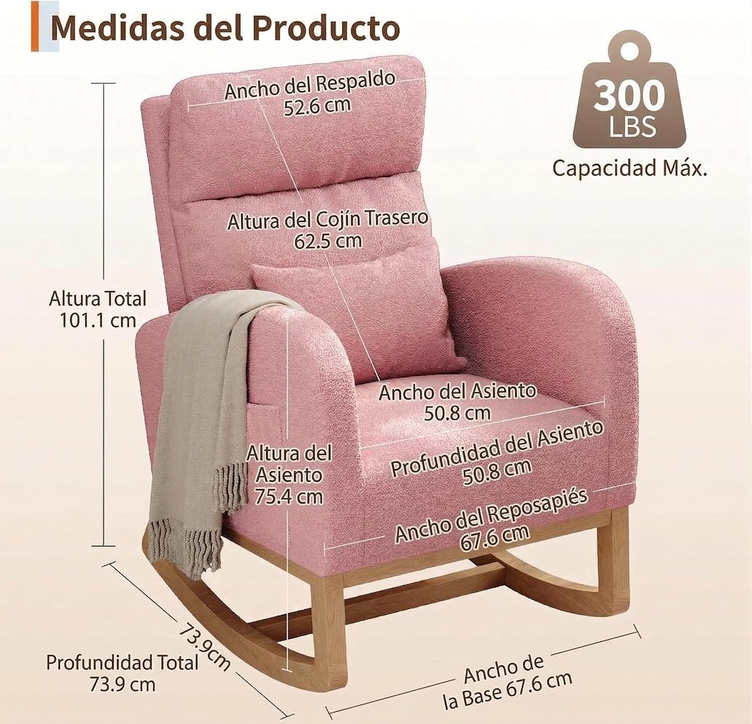 Garvee Rocking Chair, Teddy Fleece Glider Chair with Side Pockets, Nursery Chair with Pillow, Rocking Accent Armchair for Living Room Bedroom Nursing Room, Pink