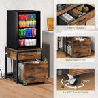 CHOEZON Round Side Table, 2-Tier End Table, Small Round Nightstand, Mini Fridge Stand with Power Outlet, Large Side Table with Fabric Drawer for Dorm, Kitchen, Living Room TBZ01BF-TBZ56UBF