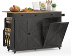 VASAGLE Mobile Kitchen Island with Trash Can Storage, Drop Leaf, Portable Island with Spice Rack, Mobile Cart with Storage Cabinet, for Dining Room, Ink Black and Honey Brown UKKI014BJ01S