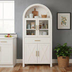 KEIKI 71" Tall Arched Kitchen Pantry Cabinet with Glass Door,Drawer,Farmhouse Storage with Adjustable Shelves Design for Kitchen,Living & Dining Room