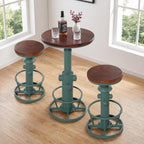 Industrial Bar Table with Round Solid Pine Wood Top, Adjustable Height 38.6-42.5in, Fire Hydrant Design, 360° Swivel, Green