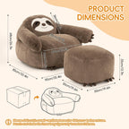 OUTREE Kids Sofa, Giant Sloth Design Bean Bag Chairs for Adults Teen with Sensory Needs, Adjustable Plush Armrest Like a Huggable, Soft Floor Sofa with Footstool‌ for Reading, Relaxing in Living Room