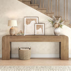 82.75" Extra Long Console Table for Entryway, Farmhouse Rounded-Edge Entryway Table, U-Shaped Foyer Table Sofa Table for Living Room Hallway Entrance, Rustic Brown