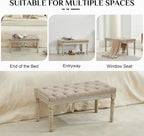 LOULENS French Vintage Bench, Linen Fabric Entryway Bench, Upholstered Tufted End of Bed Bench with Brushed Wood Legs,Light Brown