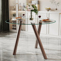 LKTART Small Glass Dining Table for 2-4 People, 35" Round Dining Table with Metal Legs, Glass Kitchen Table for Dining Room Home Office Small Spaces, Walnut