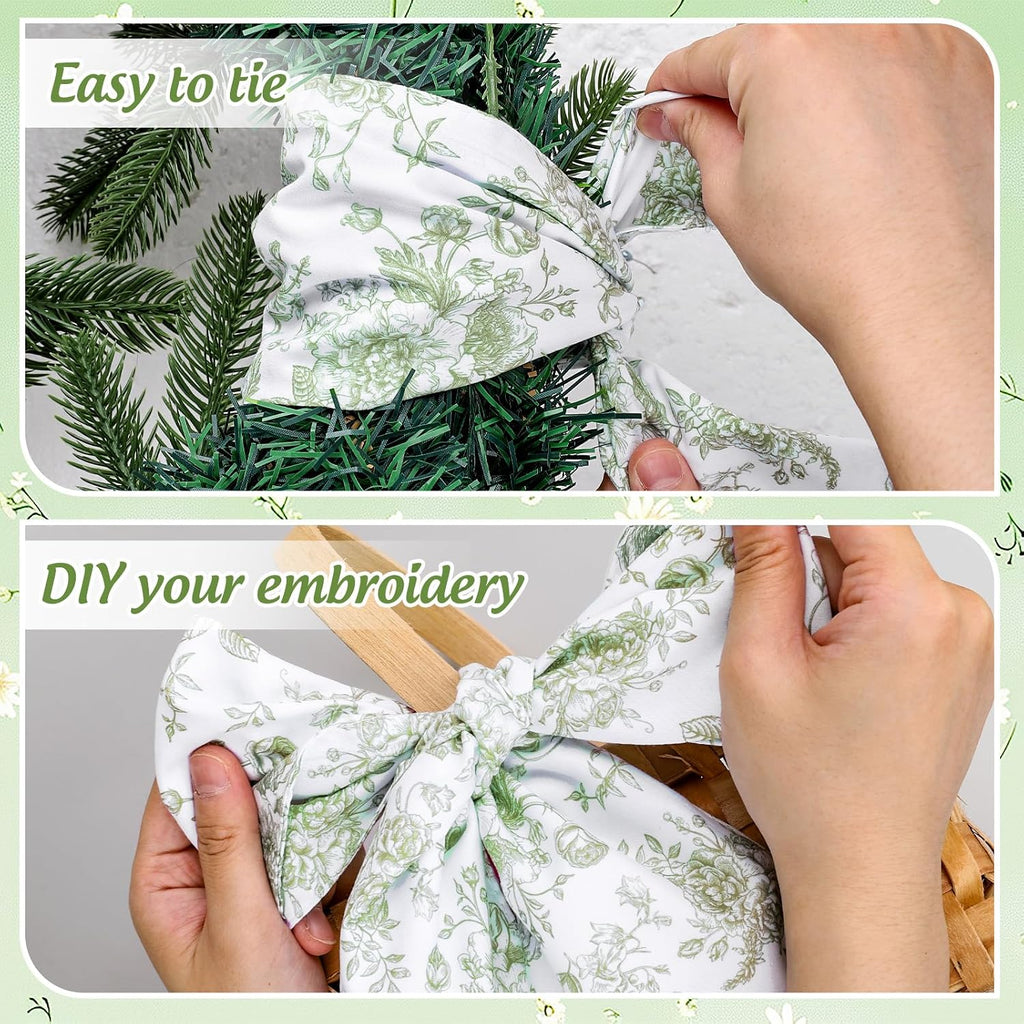 Whaline 2 Pcs Green Flower Wreath Sash for Front Door Chinoiserie Floral Garland Ribbon for Holiday Party Home Decor Indoor Outdoor