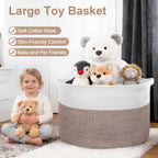 90L Extra Large Blanket Basket for Living Room - Cotton Rope Laundry Hamper Woven Baskets XXL Storage Bin with Handles for Dirty Clothes, Kids, Pets, Toys, Bedroom, 23'' x 23'' x 13'', White & Brown