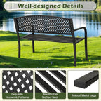 Giantex Metal Outdoor Bench with Mesh Pattern Backrest, Curved Armrests, Load 660Lbs, Slatted Seat for 2-3 Persons, Heavy-Duty Garden Bench for Patio, Backyard, Poolside, Porch, Park (50"×24"×33.5")
