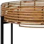 JONATHAN Y Malia 23" Round Faux Rattan Tray Top End Table, Bohemian Woven Accent Side Table with Black Metal Cross Base, Nightstand for Living Room and Bedroom, Brown and Black TBL2509B