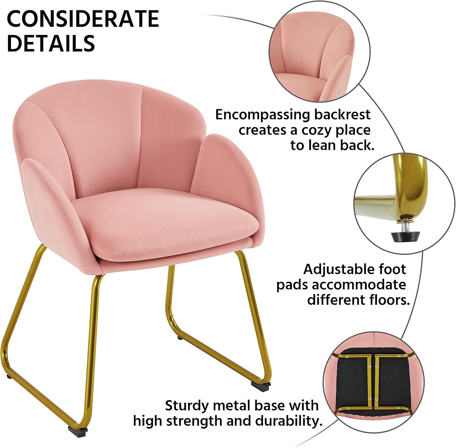 Yaheetech Flower Shape Vanity Chair with Petal Armrests, Pink | Velvet Makeup Chair no Wheels with Golden Metal Legs, Modern Side Armchair with Back for Living Room/Bedroom/Home Office