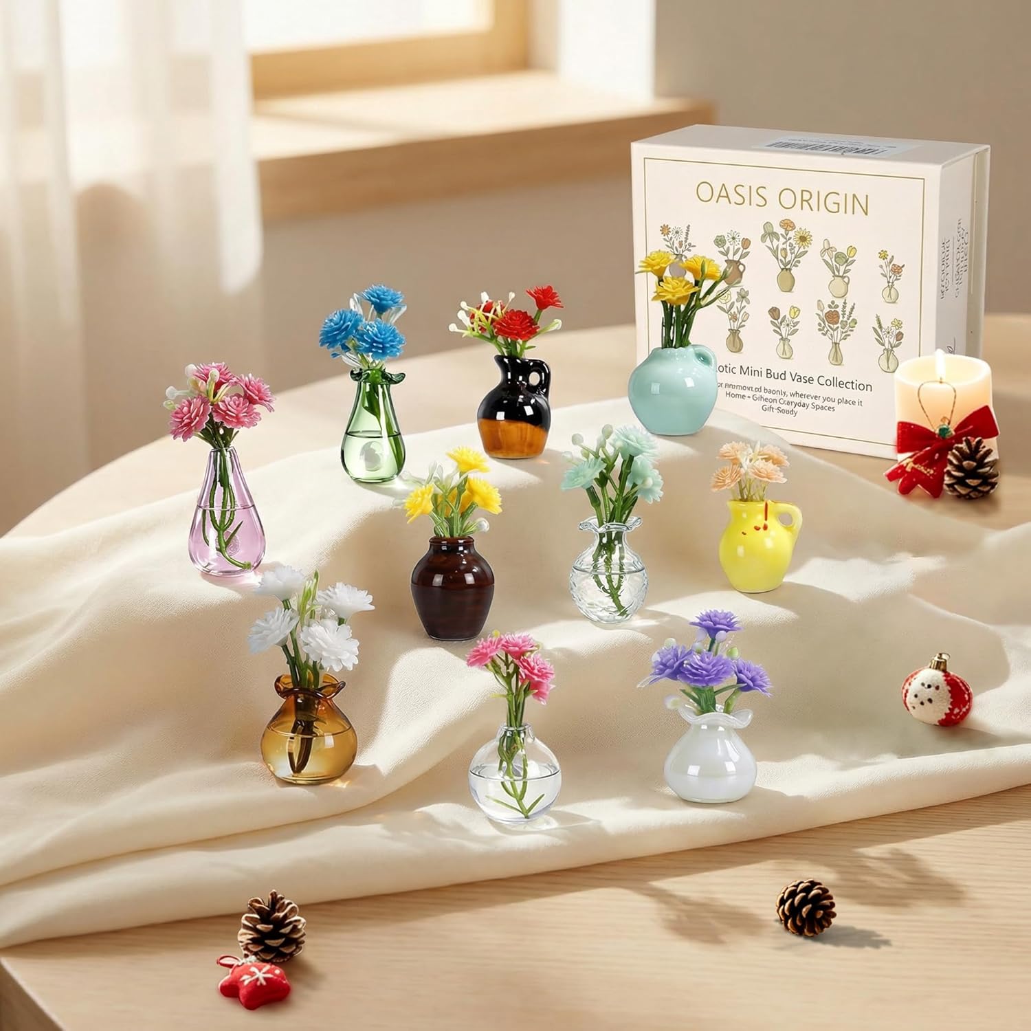 Hand-Blown Mini Vase Magnets for Fridge, Set of 10 Artisan Glass & Ceramic Bud Vases, Each One Unique, Tiny Garden Decor Gift for Mom, Teachers & Coworkers