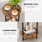 Small Round Side Table, Brown Round End Table, 2-Tier Modern Accent/Bedside Table for Living Room-Brown