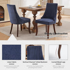 ODUSE-DAILY Navy Mid Century Dining Chairs Set of 4, Modern Kitchen & Dining Room Chairs Set of 4, Linen Upholstered Kitchen Chair, Sillas de Comedor, Wood Legs (Blue, 4 Pcs)