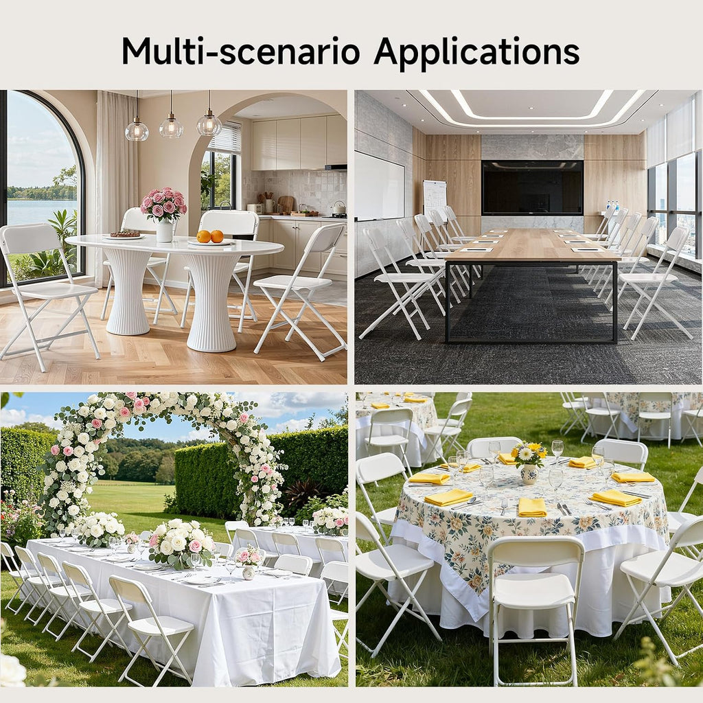 ONBRILL Folding Chairs 4 Pack, 550LBS Capacity Heavy Duty Plastic Folding Chairs with Reinforced Steel Frame, Portable Commercial Chair for Indoor and Outdoor, Wedding, Party, Office, White