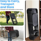 HealSmart 10-Pack Plastic Folding Chair, Portable Chair with Metal Frame, 330lb Capacity, Foldable and Stackable Chairs for Wedding, Party, Picnic, Office, Indoor/Outdoor Dining, Black