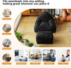 Cloud Large Bean Bag Chair with Ottoman, Corduroy Fabric+35D Memory Foam Big Beanbag Chair for Adults,Lounger Chairs Sofa Boneless Puff Chair for Living Room (Beige) (Black, Clouds)