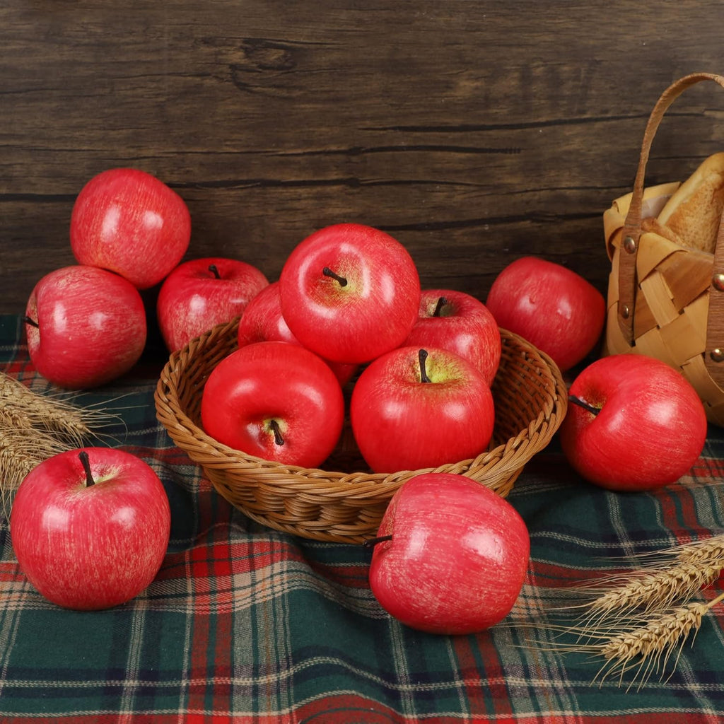 Cllayees Fake Fruit Artificial Apples, Set of 12 Decorative Fruit Lifelike Faux Apples Realistic Fruits Apple Decorations for Kitchen, Realistic Fake Fruits Party Props Home Decor