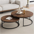 Round Nesting Coffee Table Set of 2, Modern Minimalist Accent Tables for Living Room, Bedroom, Office, Stackable Side Tables(Walnut)