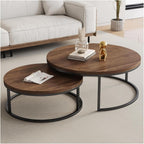 Round Nesting Coffee Table Set of 2, Modern Minimalist Accent Tables for Living Room, Bedroom, Office, Stackable Side Tables(Walnut)
