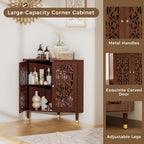 3More 2-Door Retro Accent Corner Cabinet, Hollow Carved Doors Storage Cabinet with Adjustable Shelf and Gold Aluminum Handles, Furniture for Living Room Dining Room Bathroom