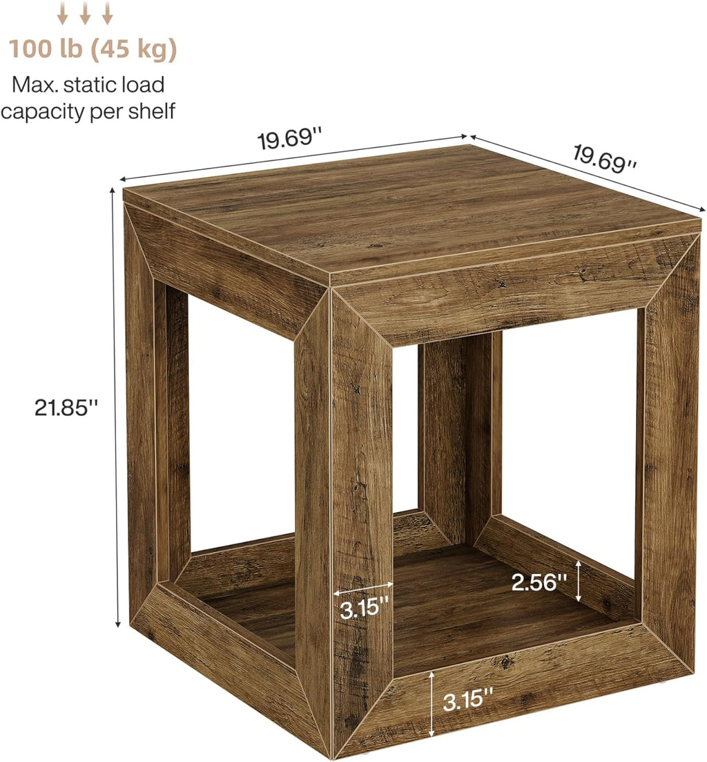 Tribesigns Farmhouse End Table, 20" Large Square Side Table with Storage Shelf, Rustic Wood Nightstand for Bedroom, Living Room, and Office, Easy Assembly (Rustic Brown, 1PC)