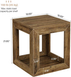 Tribesigns Farmhouse End Table, 20" Large Square Side Table with Storage Shelf, Rustic Wood Nightstand for Bedroom, Living Room, and Office, Easy Assembly (Rustic Brown, 1PC)