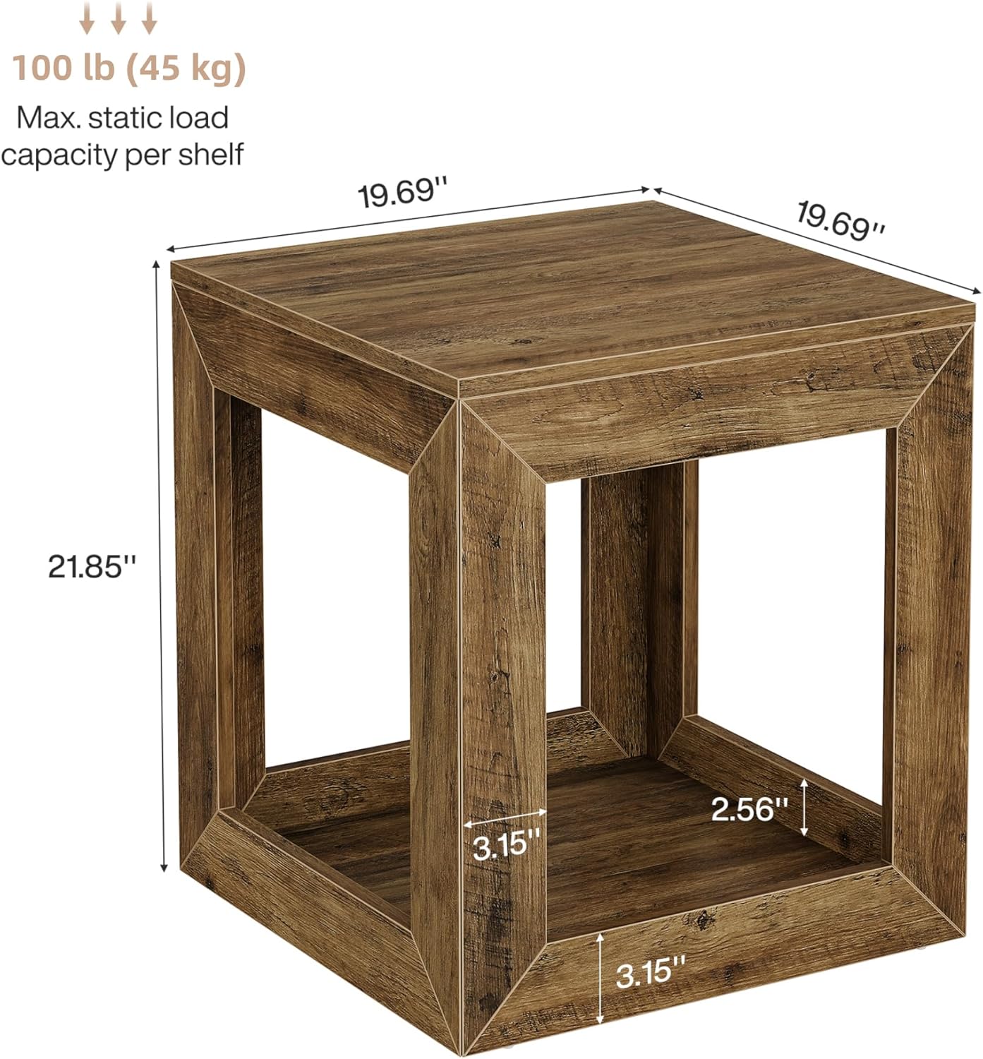Tribesigns Farmhouse End Table, 20" Large Square Side Table with Storage Shelf, Rustic Wood Nightstand for Bedroom, Living Room, and Office, Easy Assembly (Rustic Brown, 1PC)