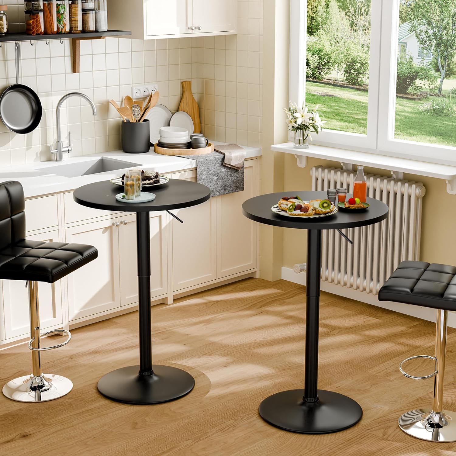 Furmax Bistro Pub Table Height Adjustable Round Bar Table 27.4-36 Inches, 360°Swivel Cocktail Table for Dining Room, Party, Café (1, Black)