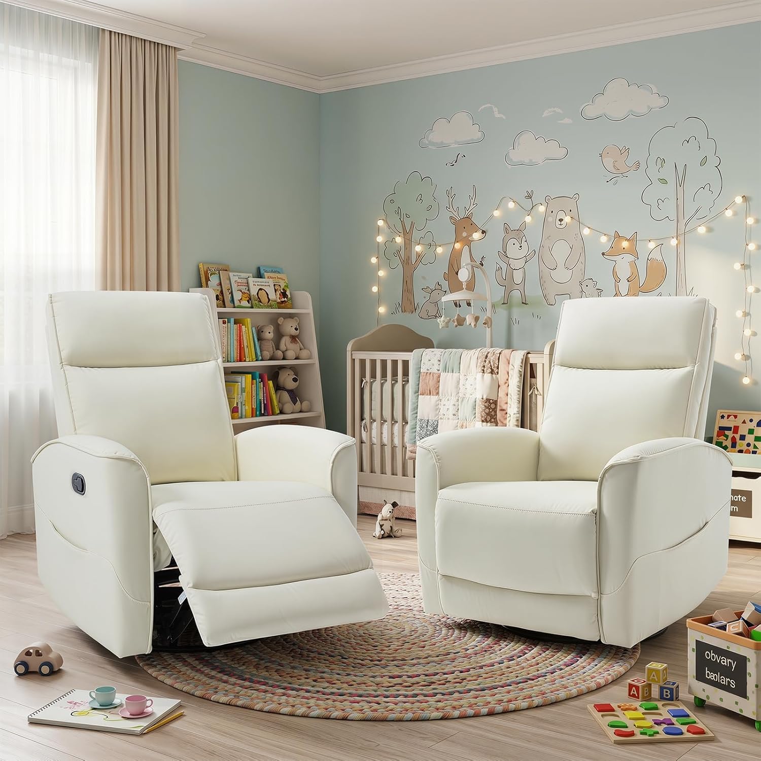 HAOMARKETS Swivel Rocker Recliner Chair, Manual Faux Leather Glider Rocking Recliners for Adults, 360° Swivel Nursery Reclining Sofa with Storage Pocket