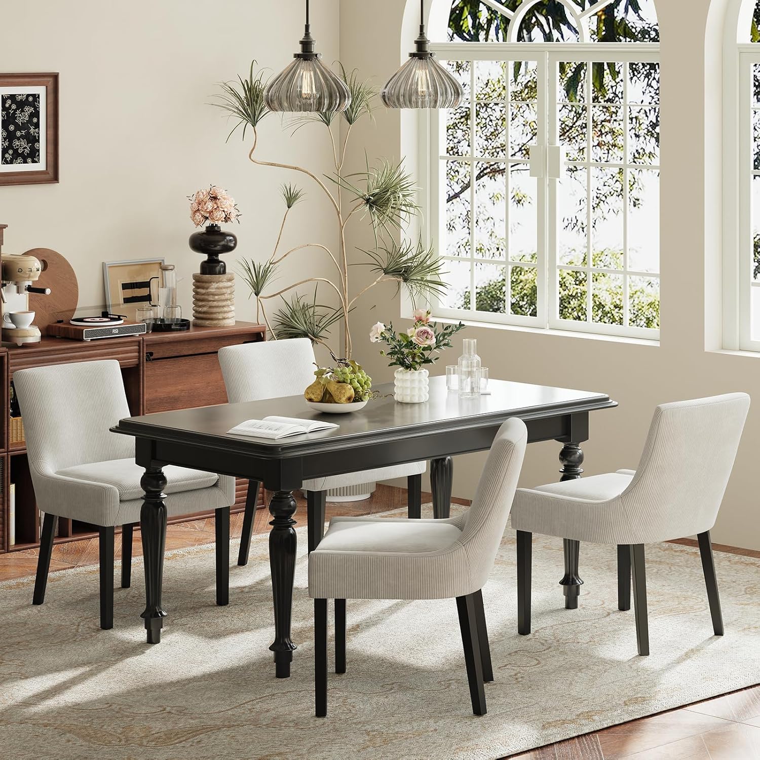 MALOL Dining Chairs Set of 4, Upholstered Corduroy Dining Room Chair with Wood Legs, Mid-Back Padded Kitchen Side Chairs for Dining Room, Beige