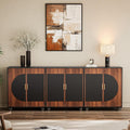 87" Fluted Modular Buffet Cabinet with Arched Doors & Gold Handles, Mid Century Modern Sideboard Credenza Storage with Adjustable Shelves, Wood Coffee Bar Console Table for Dining Living Room