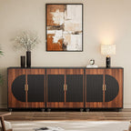 87" Fluted Modular Buffet Cabinet with Arched Doors & Gold Handles, Mid Century Modern Sideboard Credenza Storage with Adjustable Shelves, Wood Coffee Bar Console Table for Dining Living Room