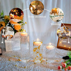 UDU 16 Set Glass Cylinder Vases for Centerpieces with 80000 Clear Beads 24 White Floating Candles 12 Pearl String Center Pieces Decoration for Table Table Wedding Party Home