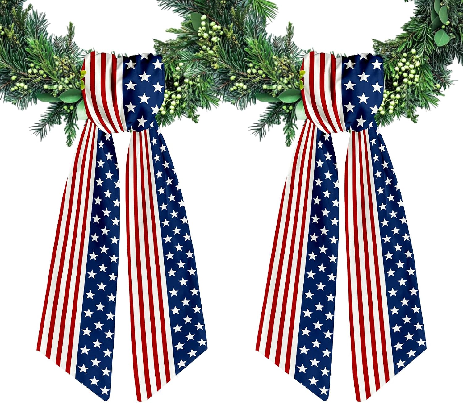 2pcs Patriotic Wreath Sash for Front Door Red White Stripe Wreath Satin Sash Star Garland Ribbon Accessories for Wreath Yard Doorway Indoor Outdoor Bow Bridal Shower Home Decor,5.1 x 54.3