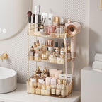 Bathroom Counter Organizer for Vanity, Makeup Organizer Countertop with Holder, Large Capacity Storage Rack, Perfect Large Skincare, Hair Care, Perfume, Easy to Install (Gold, 3Tiers)