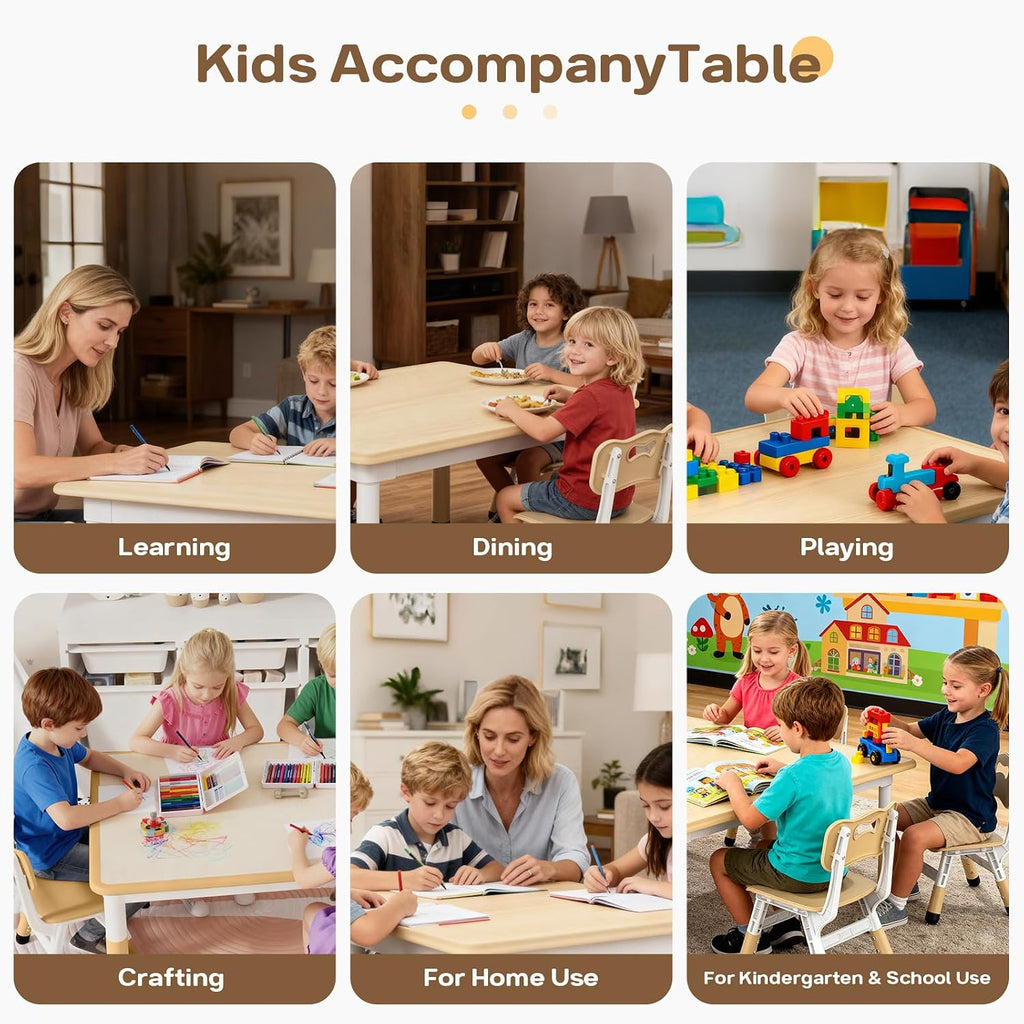 HLPB Kids Table and 4 Chairs Set, Adjustable Height, Graffiti Desktop, Non-Slip Legs, 31.5''L x 23.6''W Toddler Multi-Activity Table for Ages 2-8, Max 300lbs, for Daycare, Classroom, Home
