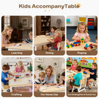 HLPB Kids Table and 4 Chairs Set, Adjustable Height, Graffiti Desktop, Non-Slip Legs, 31.5''L x 23.6''W Toddler Multi-Activity Table for Ages 2-8, Max 300lbs, for Daycare, Classroom, Home