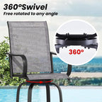 Patio Swivel Bar Stools Set of 4，All-Weather Outdoor High Bistro Stools with Textilene Fabric for Outside, Beach, Lawn, Poolside and Garden (Grey/Brown)