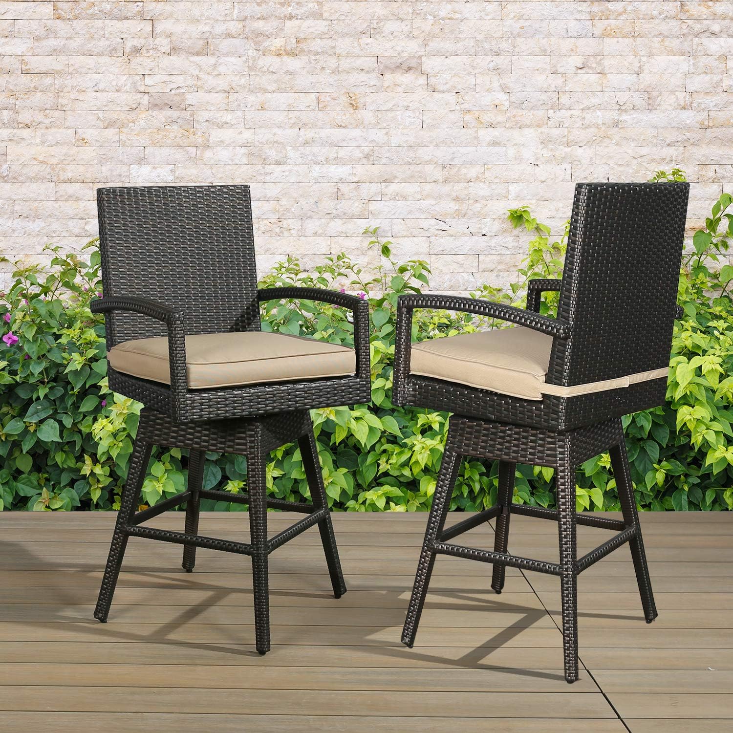 Ulax Furniture Outdoor Wicker Bar Height Stools