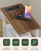 CHOEZON Farmhouse End Table and Narrow Side Table for Small Spaces Bundle, Slim Nightstand with Charging Station, Skinny Nightstand with Drawer, Bedside Table for Bedroom, Living Room TBZ08UWL-MBZ11WB