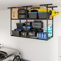 FLEXIMOUNTS 3x8ft 2-Tier Garage Ceiling Storage Rack, Adjustable Overhead Garage Storage System, Heavy Duty Metal Shelving, 1000 lbs Capacity, Ideal for 9–15ft High Ceilings, Black