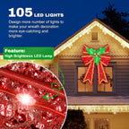 28in Pre-Lit Christmas Bow Decoration, Large Outdoor LED Holiday Yard Deco, Red and Green with Gold Accents, Pre-lit Holiday Door Wreath Topper,16Light Functions, Timer, Hook
