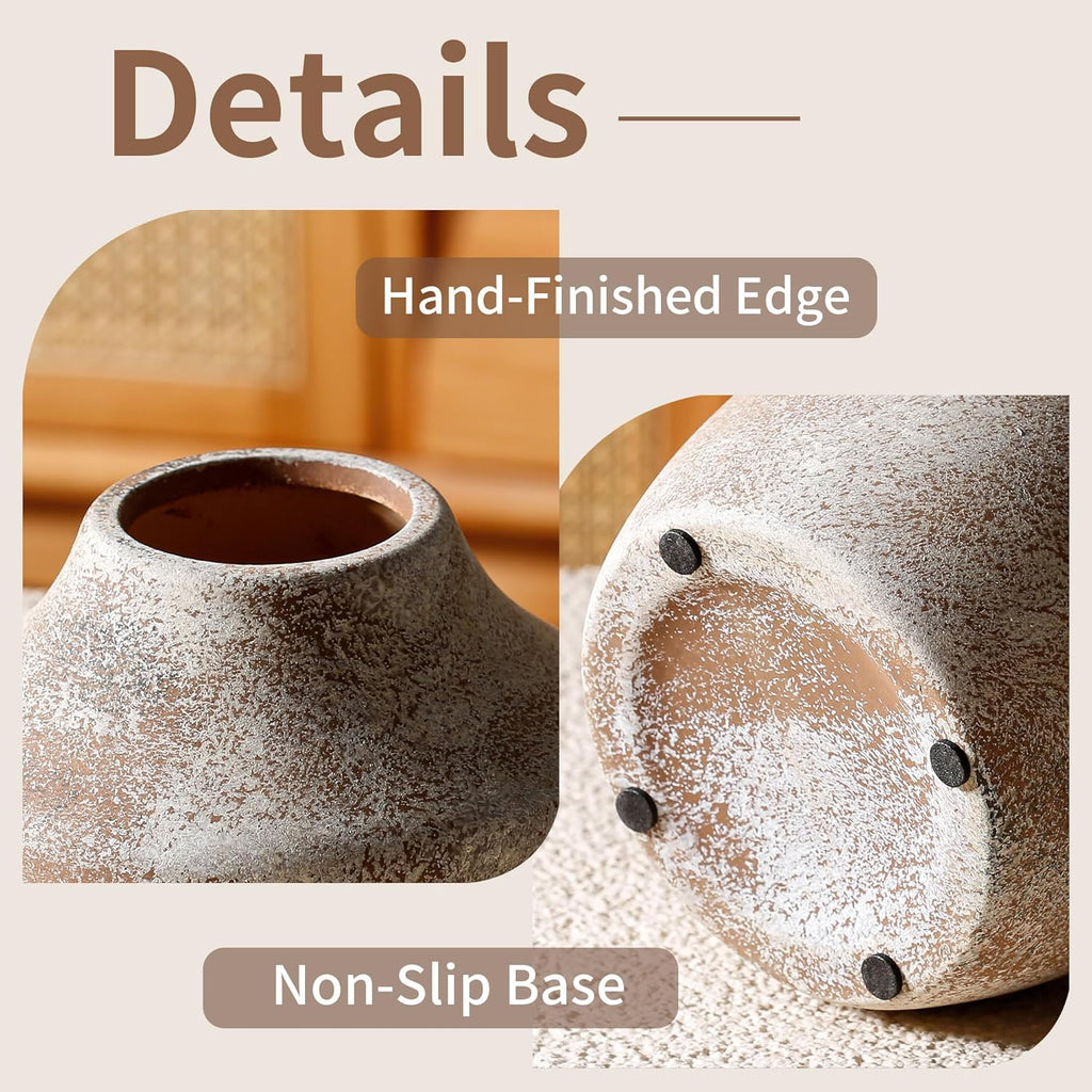 Ceramic Rustic Flower Vase, 5.12 Inch Pottery Modern Vase for Shelf, Tabletop, Vintage Farmhouse Home Decor for Coffee Table, Living Room, Mantle, Fireplace, Entryway