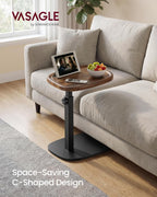 VASAGLE C Side Table Adjustable Height, Couch Sofa Table, End Table, TV Tray for Small Spaces, 11.8 x 15.7 x 27.2 Inches, for Living Room, Bedroom, Walnut Brown and Ink Black ULET363M101