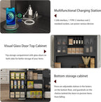 68" Pantry Cabinet with Charging Station, Kitchen Pantry Storage Cabinet with Microwave Stand, Kitchen Hutch Cabinet with Storage Drawers, Food Pantry Cabinets with Countertop for Dining Room(Black)