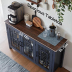 Joaxswe Large Sideboard Buffet Cabinet with Storage, 55" Farmhouse Kitchen Coffee Wine Bar Cabinet with 3 Glass Doors, Wood Mid Century Modern Side Board Table for Dining Room, Living Room,Navy Blue