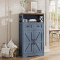 FiveWillowise Farmhouse Blue Storage Cabinet with Barn Doors and Drawers, Small Freestanding Kitchen Pantry Cabinet, Hutch Cupboard for Kitchen, Laundry, Living Room,Bathroom
